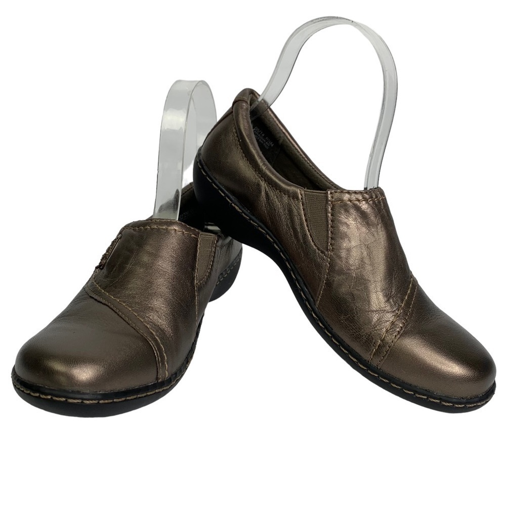 New Clark’s Metallic Bronze Ashland Blush Slip On Career Casual Loafer Buckle 6